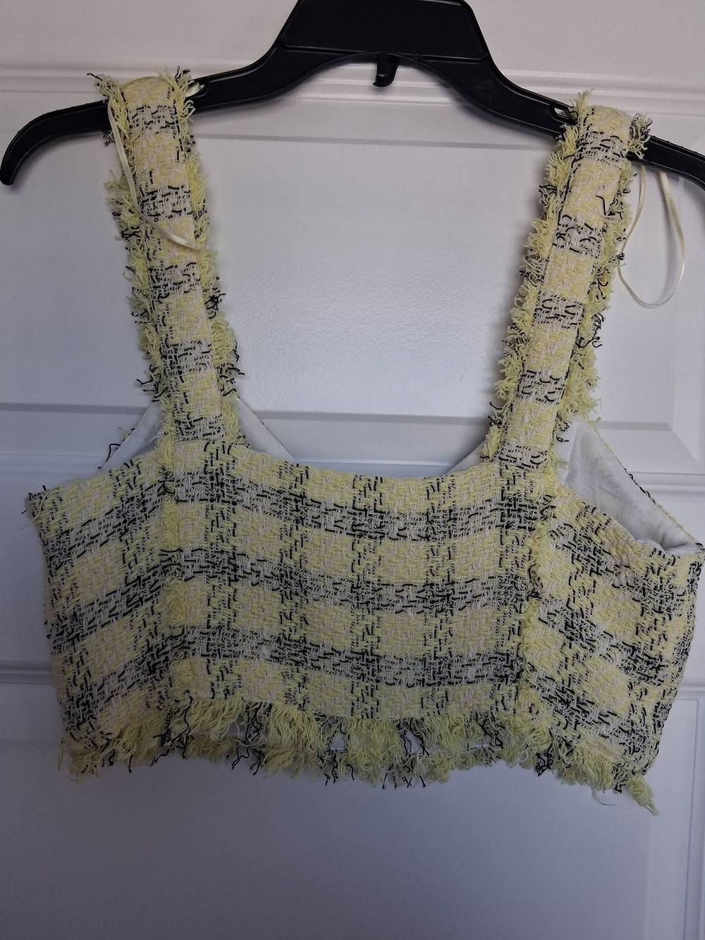 ZARA Yellow Tweed Cropped Button Tank Festival Clueless 90s Fringe Plaid - Picture 2 of 2